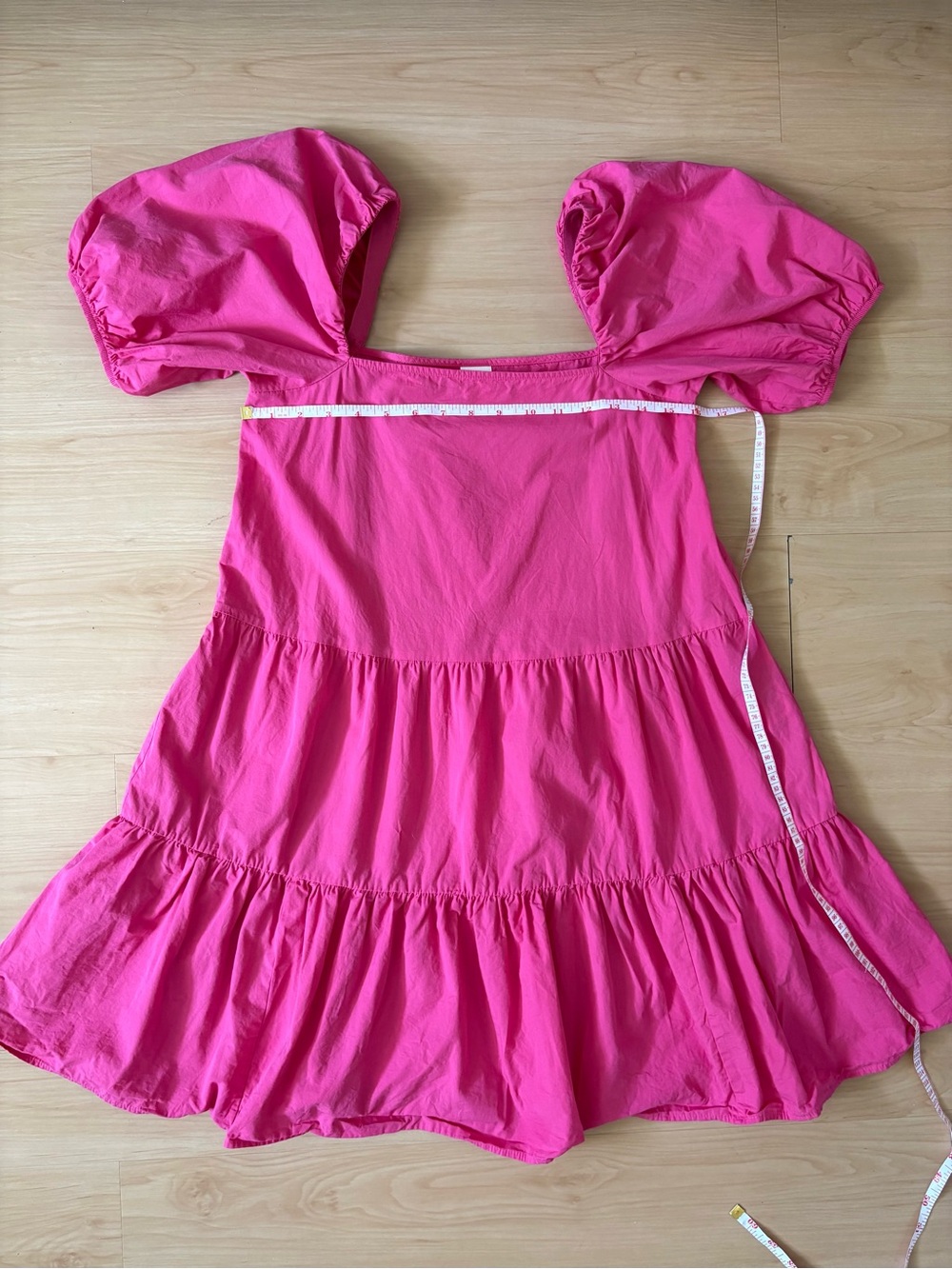 H&M Cerise Pink Smocked Puff Sleeve Dress XS Oversized Babydoll Cottagecore - Picture 7 of 8
